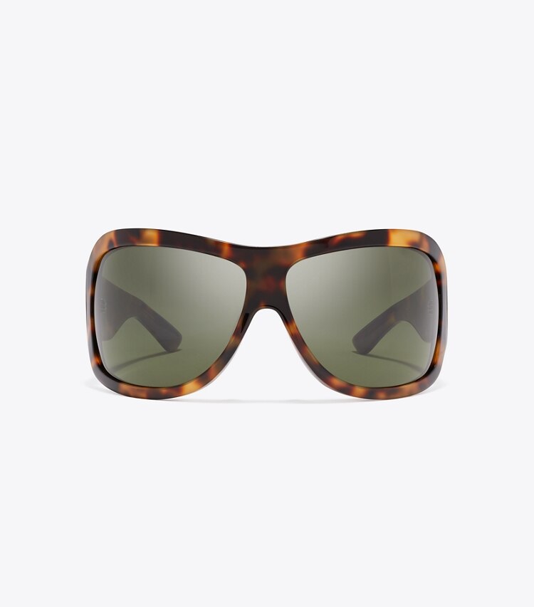 Tory Burch diseñador gafas de sol y anteojos Gafas de sol envolventes Runway en TORTOISE/DARK GREEN frente