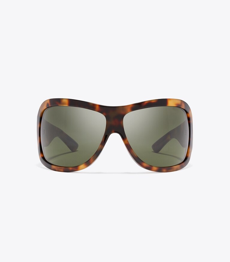 Tory Burch diseñador gafas de sol y anteojos Gafas de sol envolventes Runway en TORTOISE/DARK GREEN frente