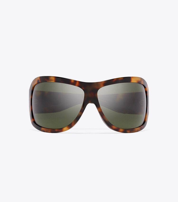 Tory Burch diseñador gafas de sol y anteojos Gafas de sol envolventes Runway en TORTOISE/DARK GREEN vista superior