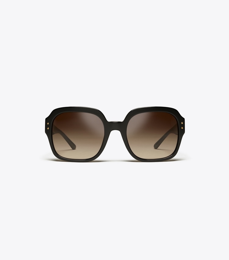 Tory Burch diseñador gafas de sol y gafas graduadas Gafas de sol extragrandes cuadradas con logo en Black frente