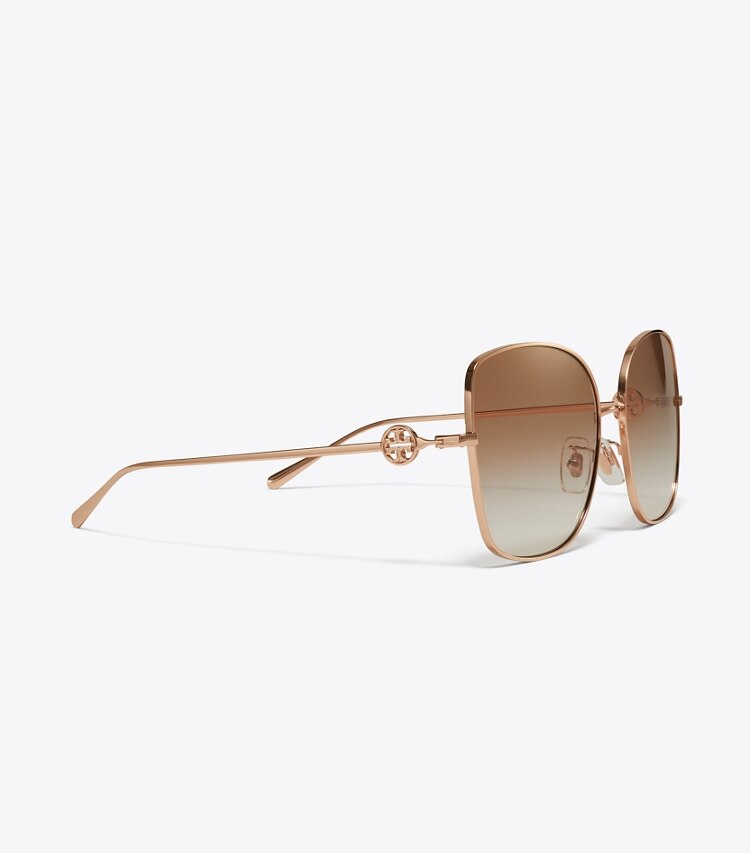Tory Burch diseñador gafas de sol y anteojos Gafas de sol extragrandes de metal Miller Butterfly en ROSE GOLD/LIGHT BROWN GRADIENT detalle