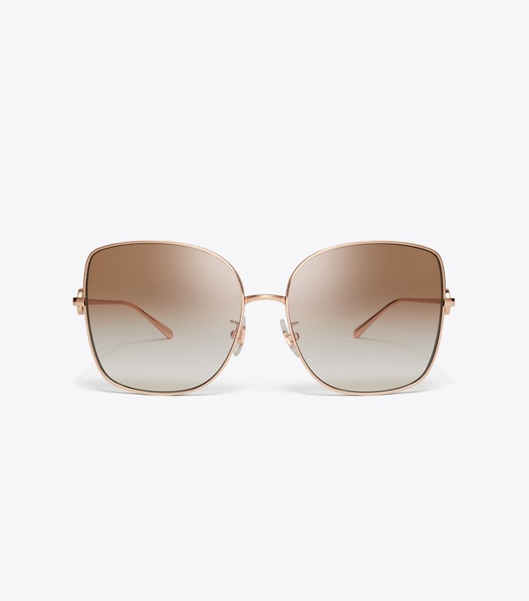 Tory Burch diseñador gafas de sol y anteojos Gafas de sol extragrandes de metal Miller Butterfly en ROSE GOLD/LIGHT BROWN GRADIENT frente
