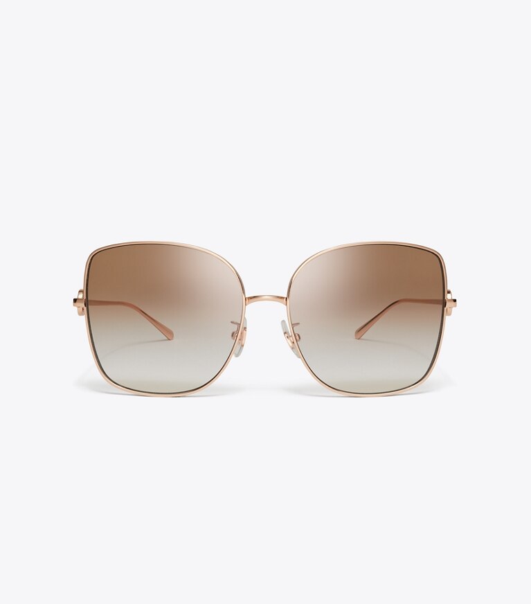 Tory Burch diseñador gafas de sol y anteojos Gafas de sol extragrandes de metal Miller Butterfly en ROSE GOLD/LIGHT BROWN GRADIENT frente