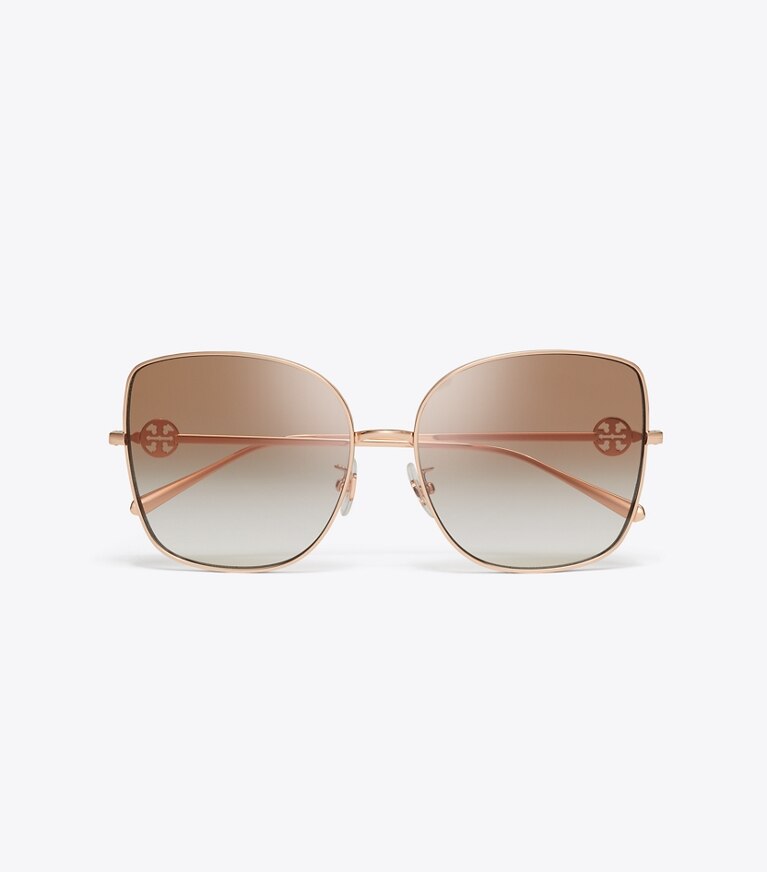 Tory Burch diseñador gafas de sol y anteojos Gafas de sol extragrandes de metal Miller Butterfly en ROSE GOLD/LIGHT BROWN GRADIENT vista superior