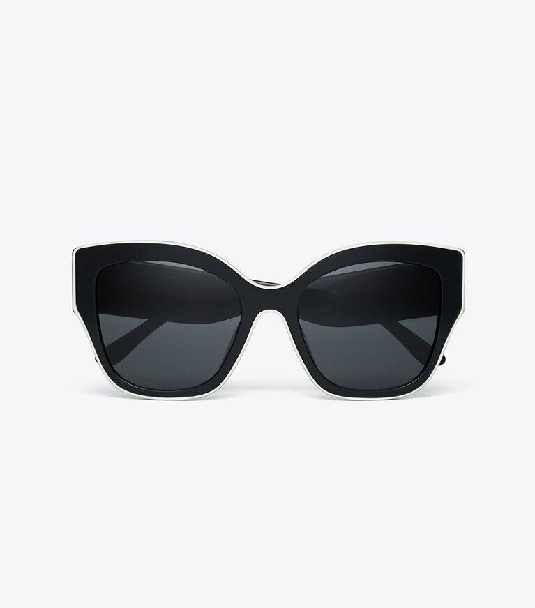 Tory Burch diseñador gafas de sol y anteojos Gafas de sol extragrandes Miller tipo mariposa en BLACK W/IVORY PIPING/SOLID GREY desde arriba