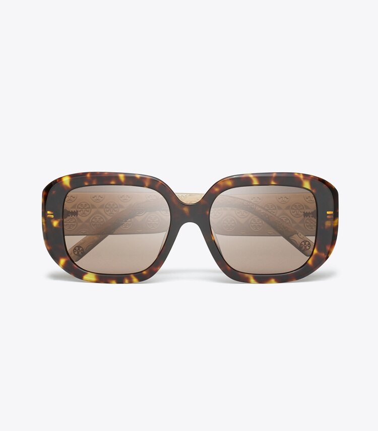 Tory Burch diseñador gafas de sol y anteojos Gafas de sol geométricas con monograma de T en DARK TORTOISE/ SOLID BROWN desde arriba