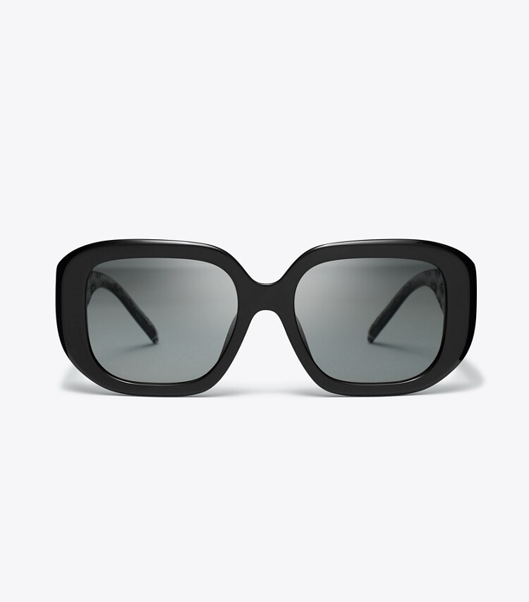 Tory Burch diseñador gafas de sol y gafas graduadas Gafas de sol geométricas con monograma en forma de T en BLACK/GREY GRADIENT frente