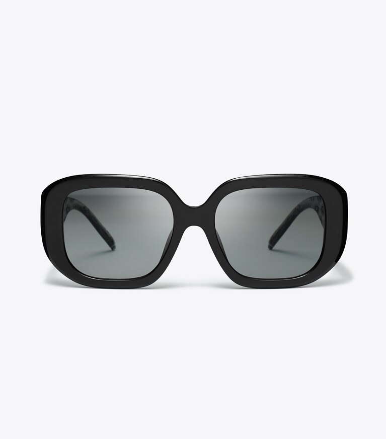 Tory Burch diseñador gafas de sol y gafas graduadas Gafas de sol geométricas con monograma en forma de T en BLACK/GREY GRADIENT frente
