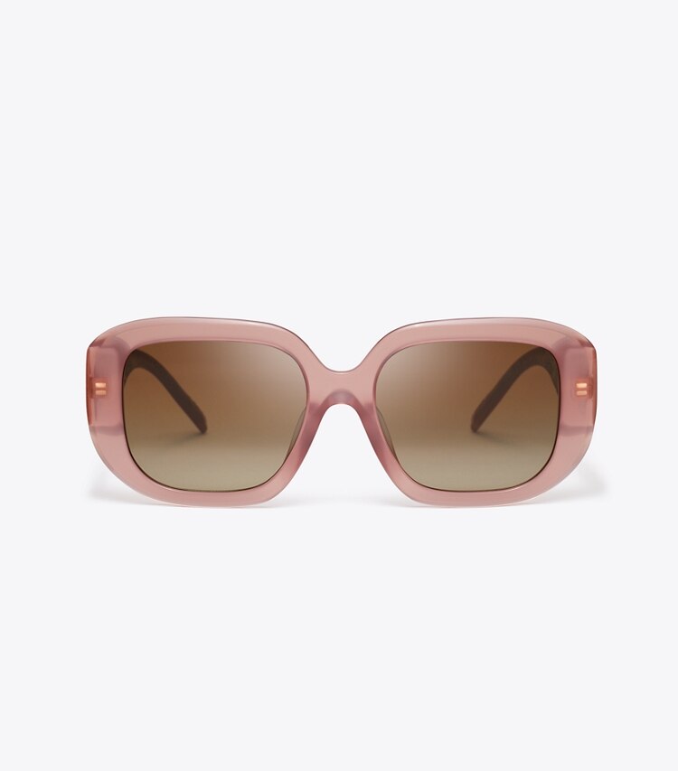 Tory Burch diseñador gafas de sol y anteojos Gafas de sol geométricas con monograma en forma de T en MILKY WINE PINK/BROWN MIRROR frente