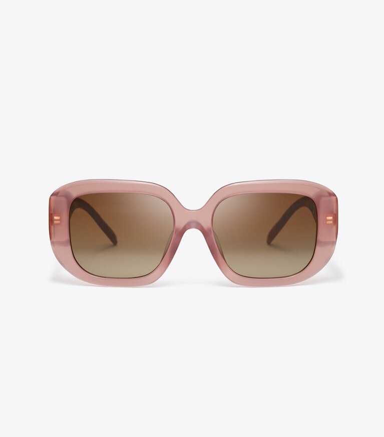 Tory Burch diseñador gafas de sol y anteojos Gafas de sol geométricas con monograma en forma de T en MILKY WINE PINK/BROWN MIRROR frente