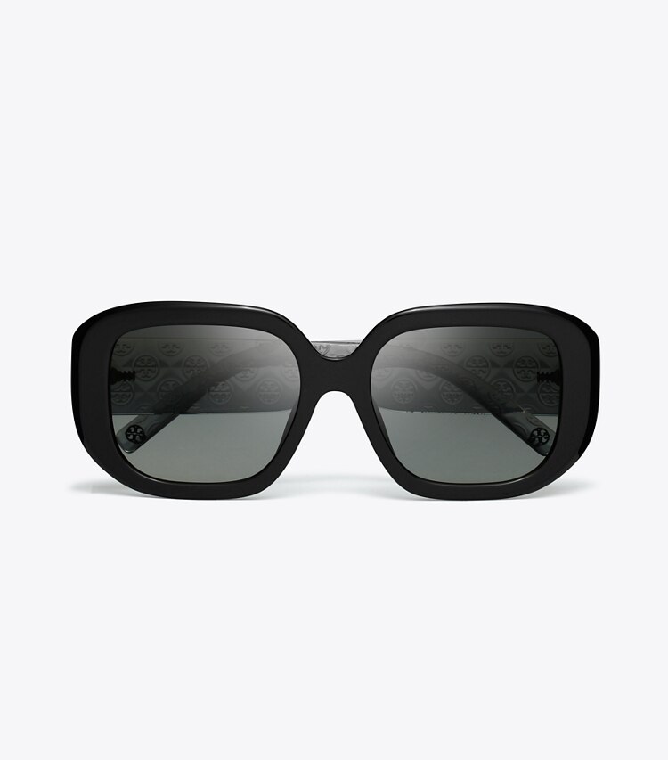 Tory Burch diseñador gafas de sol y gafas graduadas Gafas de sol geométricas con monograma en forma de T en BLACK/GREY GRADIENT vista superior