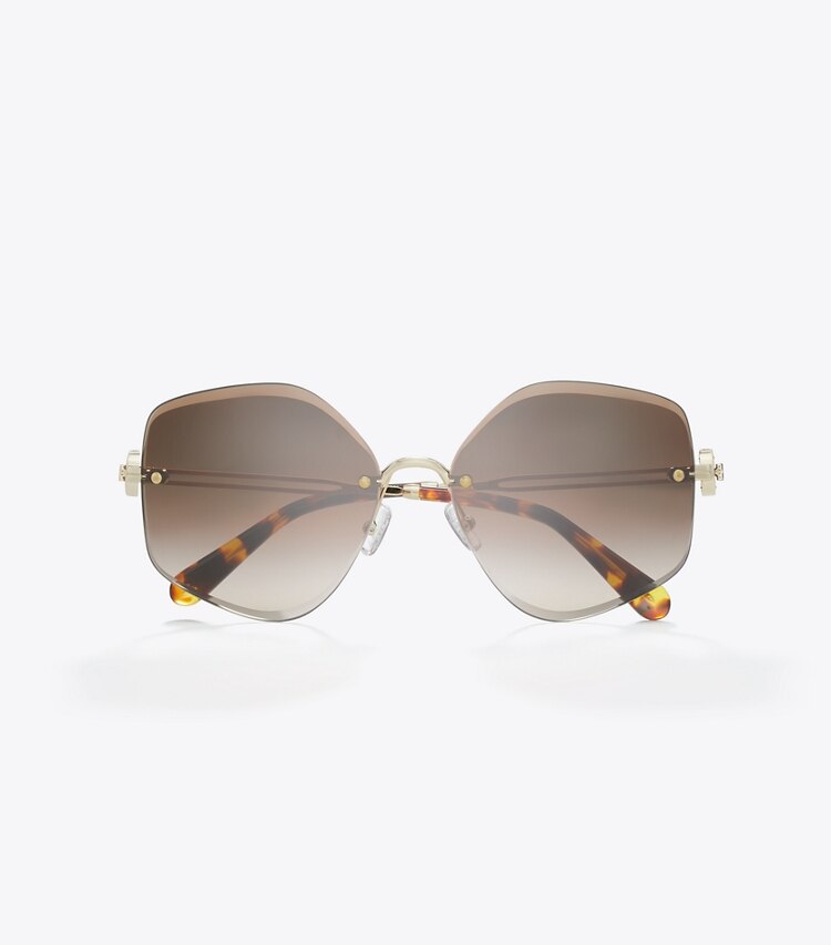 Tory Burch diseñador gafas de sol y anteojos Gafas de sol geométricas de metal Miller en SHINY LIGHT GOLD/BROWN GRADIENT desde arriba