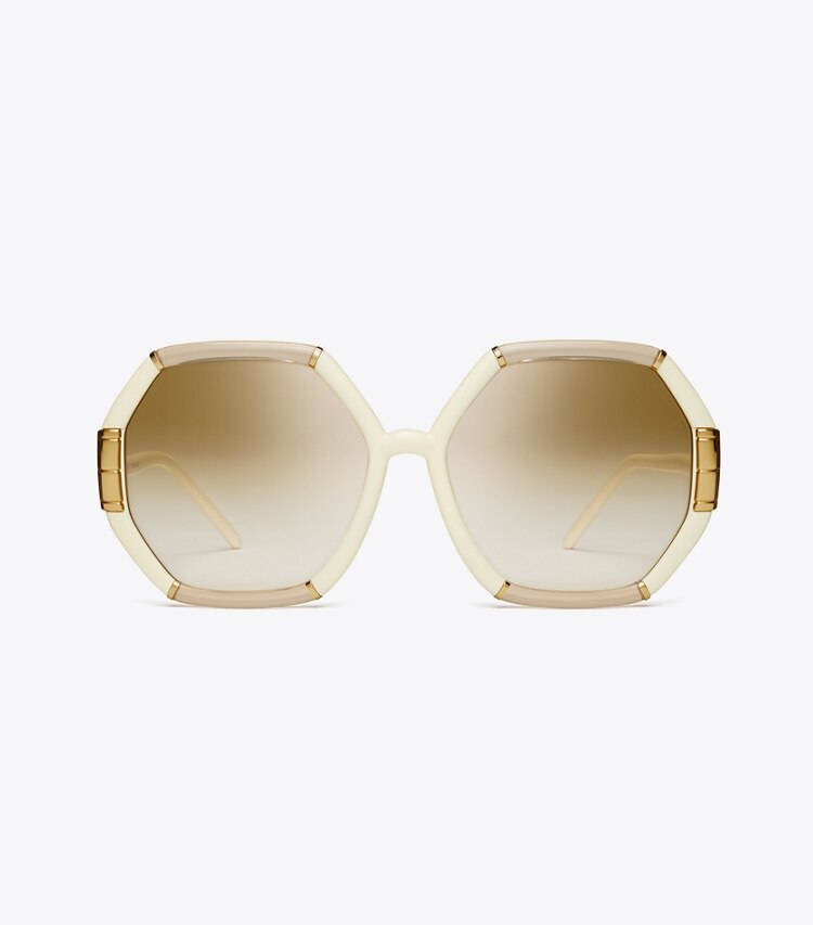 Tory Burch diseñador gafas de sol y anteojos Gafas de sol geométricas Eleanor en BEIGE/IVORY frontal
