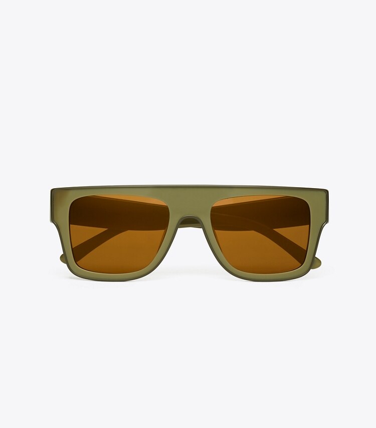 Tory Burch diseñador gafas de sol y anteojos Gafas de sol geométricas extragrandes en MILKY OLIVE/BROWN FLASH MIRROR desde arriba