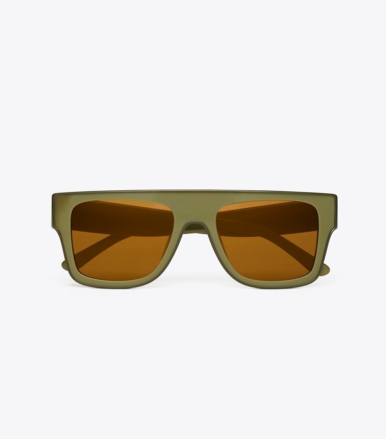 Tory Burch diseñador gafas de sol y anteojos Gafas de sol geométricas extragrandes en MILKY OLIVE/BROWN FLASH MIRROR desde arriba