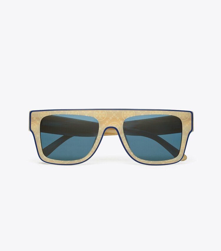 Tory Burch diseñador gafas de sol y gafas graduadas Gafas de sol geométricas extragrandes en IVORY T MONOGRAM/NAVY PIPING/ SOLID NAVY vista superior