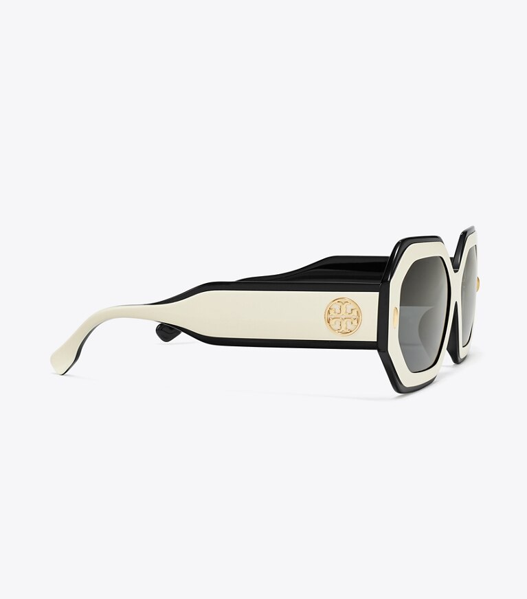 Tory Burch diseñador gafas de sol y gafas graduadas Gafas de sol geométricas Miller en BLACK/IVORY/DARK GREY SOLID detalle