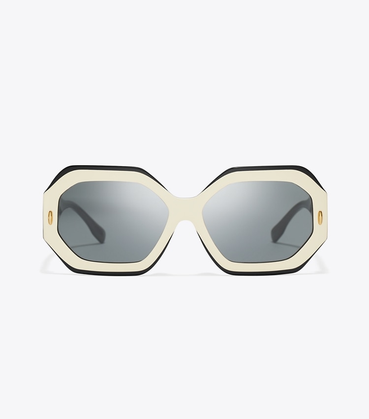 Tory Burch diseñador gafas de sol y gafas graduadas Gafas de sol geométricas Miller en BLACK/IVORY/DARK GREY SOLID frente
