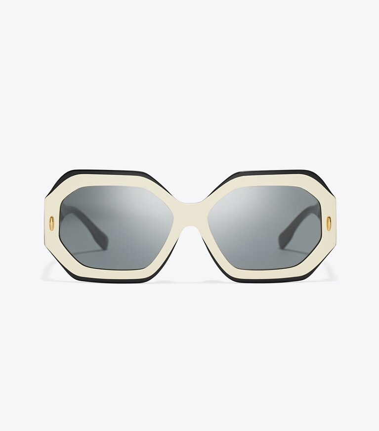 Tory Burch diseñador gafas de sol y gafas graduadas Gafas de sol geométricas Miller en BLACK/IVORY/DARK GREY SOLID frente