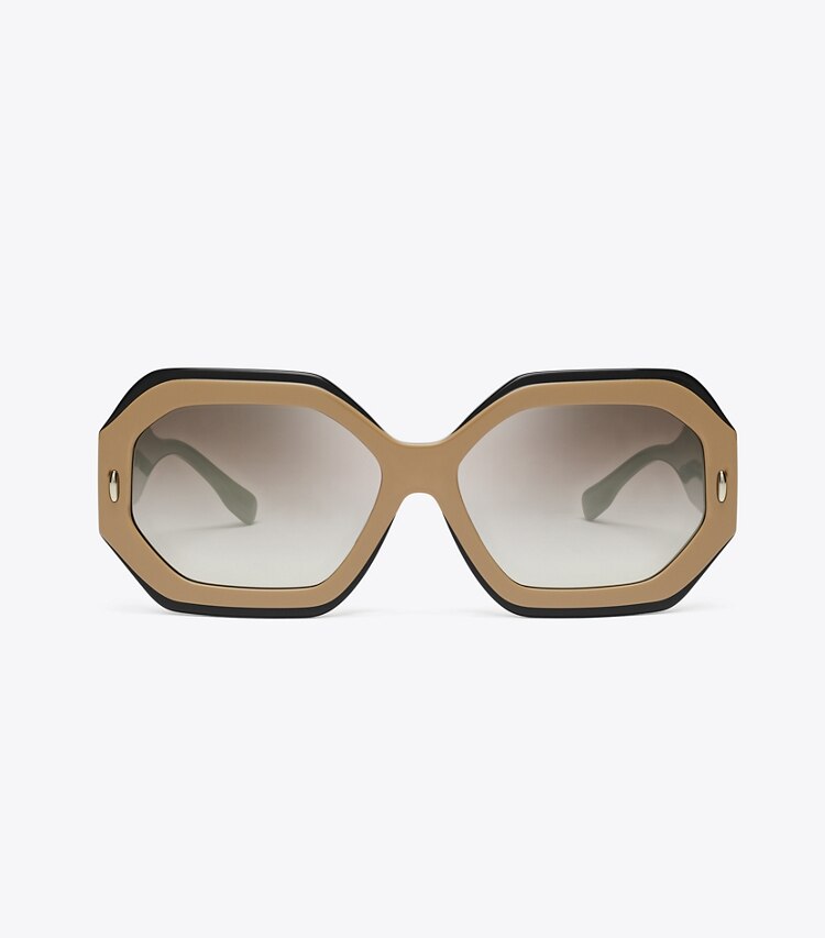 Tory Burch diseñador gafas de sol y anteojos Gafas de sol geométricas Miller en NAVY/BEIGE/CLEAR GRAD MIRROR SILVER frente
