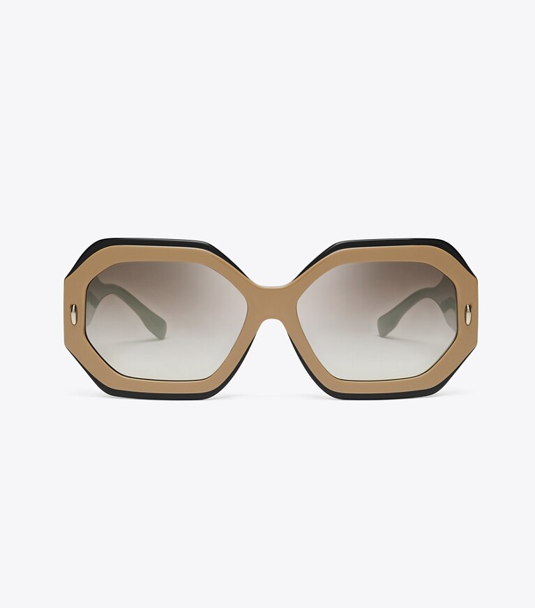 Tory Burch diseñador gafas de sol y anteojos Gafas de sol geométricas Miller en NAVY/BEIGE/CLEAR GRAD MIRROR SILVER frente