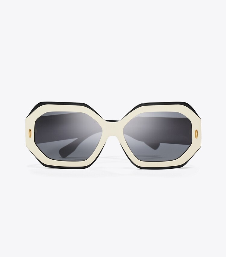 Tory Burch diseñador gafas de sol y gafas graduadas Gafas de sol geométricas Miller en BLACK/IVORY/DARK GREY SOLID vista superior