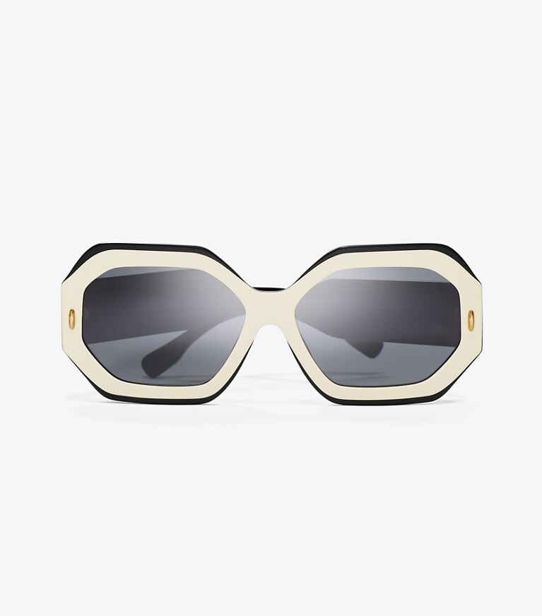 Tory Burch diseñador gafas de sol y gafas graduadas Gafas de sol geométricas Miller en BLACK/IVORY/DARK GREY SOLID vista superior
