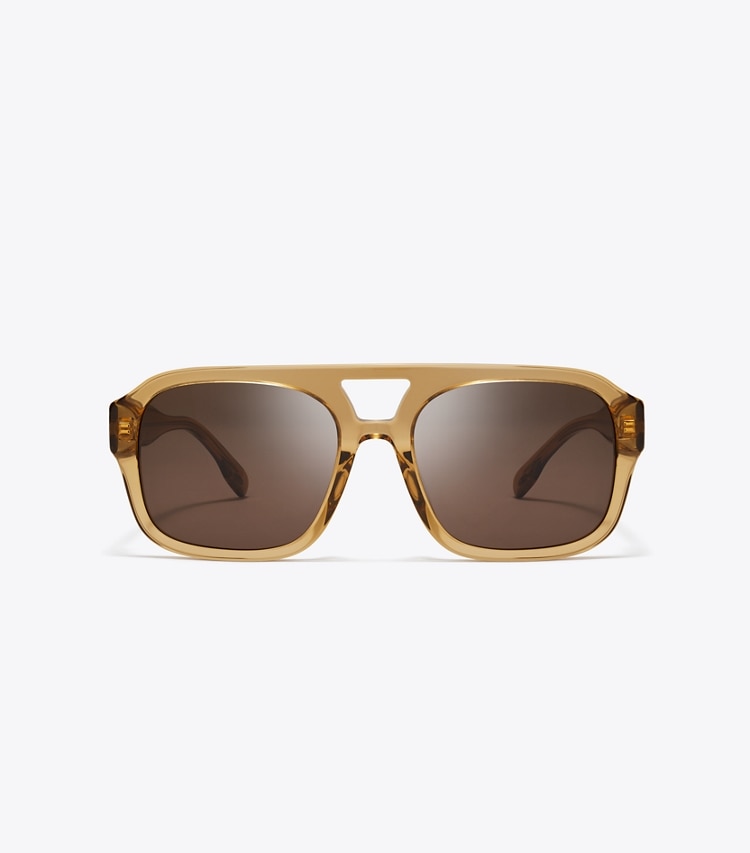 Tory Burch diseñador gafas de sol y anteojos Gafas de sol navegante Miller en TRANSPARENT YELLOW BROWN/SOLID BROWN frontal