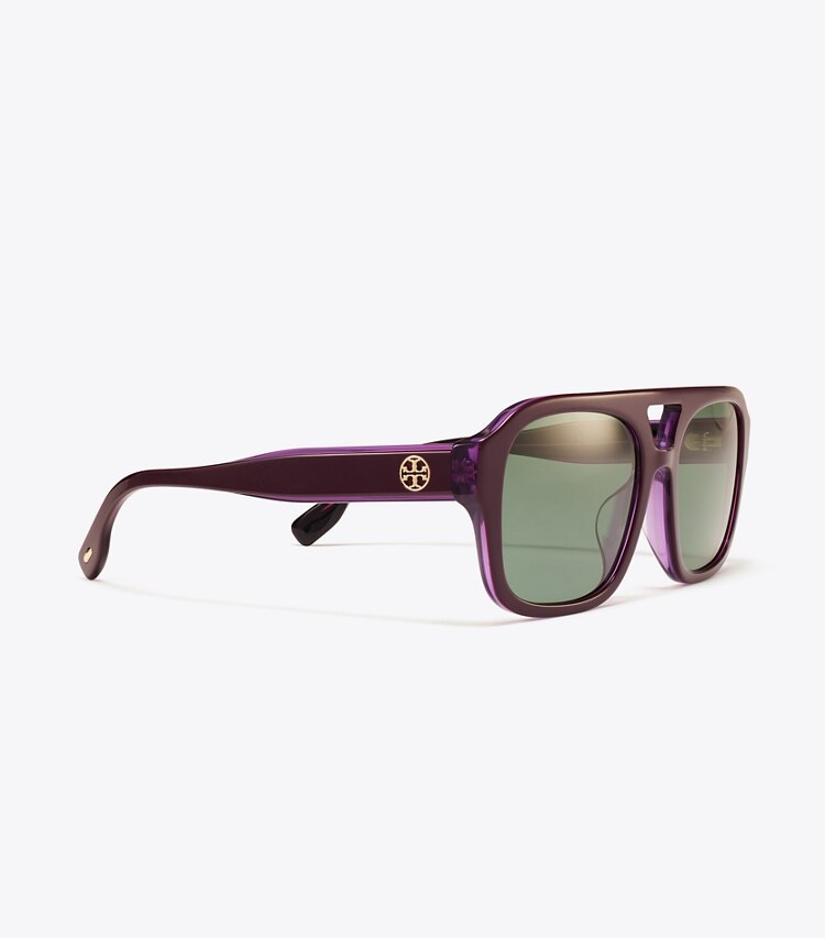 Tory Burch diseñador gafas de sol y anteojos Gafas de sol Navigator Miller en PURPLE/DARK GREEN detalle