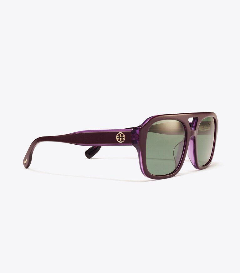 Tory Burch diseñador gafas de sol y anteojos Gafas de sol Navigator Miller en PURPLE/DARK GREEN detalle