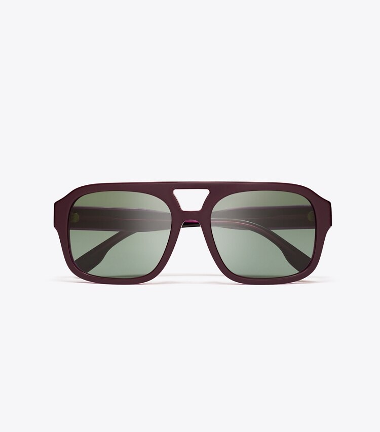 Tory Burch diseñador gafas de sol y anteojos Gafas de sol Navigator Miller en PURPLE/DARK GREEN vista superior
