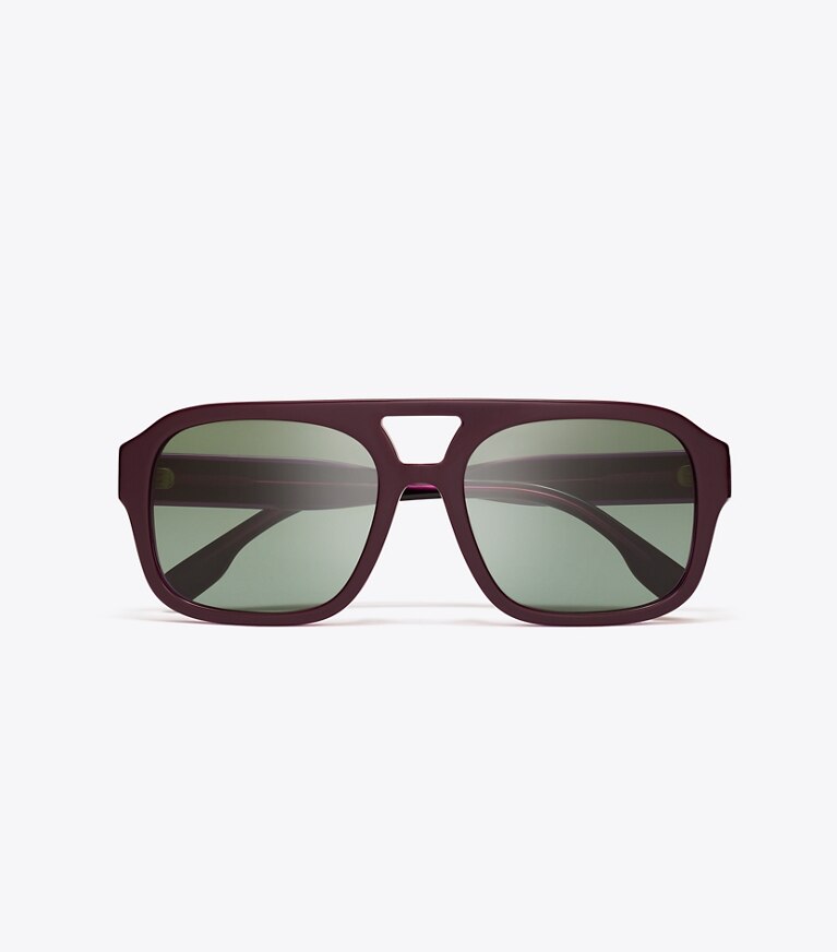 Tory Burch diseñador gafas de sol y anteojos Gafas de sol Navigator Miller en PURPLE/DARK GREEN vista superior