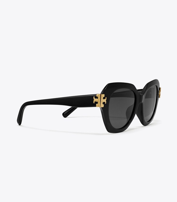 Tory Burch diseñador gafas de sol y gafas graduadas Gafas de sol ojo de gato Eleanor en BLACK/DARK GREY detalle