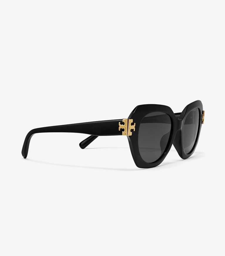 Tory Burch diseñador gafas de sol y gafas graduadas Gafas de sol ojo de gato Eleanor en BLACK/DARK GREY detalle