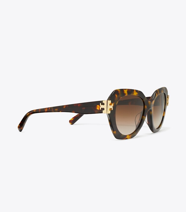 Tory Burch diseñador gafas de sol y anteojos Gafas de sol ojo de gato Eleanor en DARK TORTOISE/BROWN GRADIENT detalle
