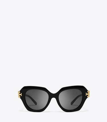 Tory Burch diseñador gafas de sol y gafas graduadas Gafas de sol ojo de gato Eleanor en BLACK/DARK GREY frente