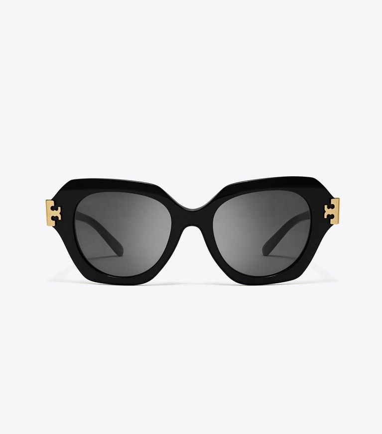 Tory Burch diseñador gafas de sol y gafas graduadas Gafas de sol ojo de gato Eleanor en BLACK/DARK GREY frente