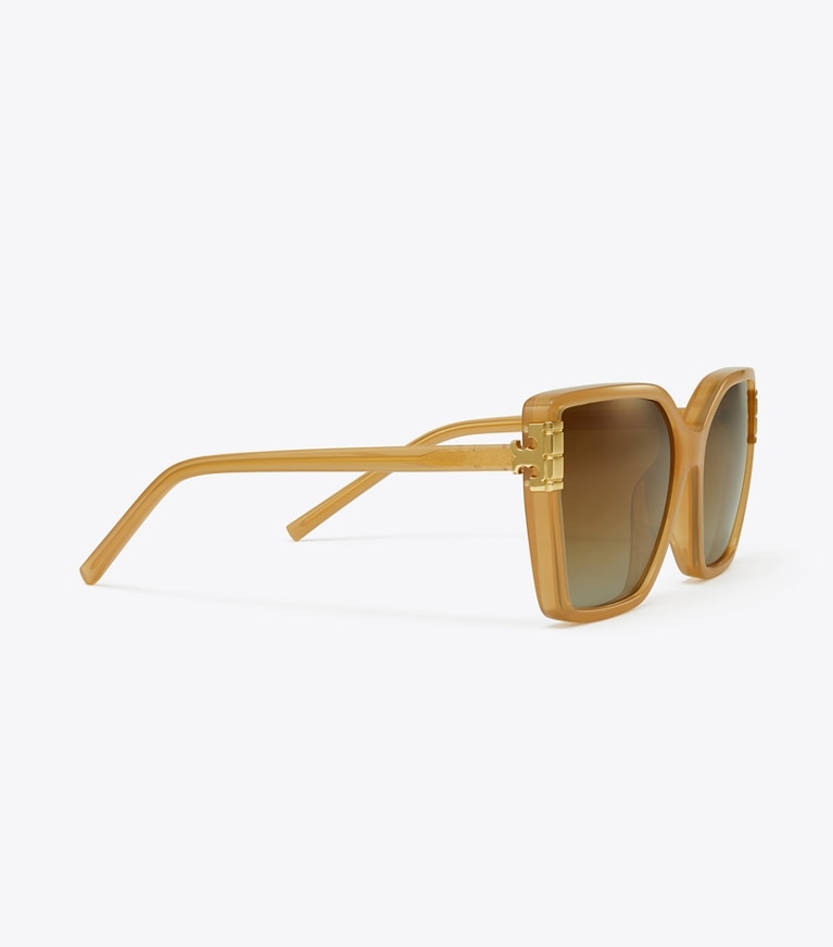 Tory Burch diseñador gafas de sol y anteojos Gafas de sol ojo de gato extragrandes Eleanor en MILKY BROWN/BROWN POLAR detalle