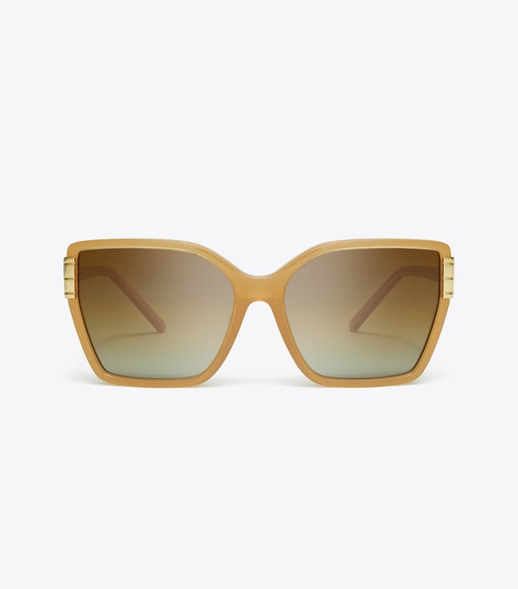 Tory Burch diseñador gafas de sol y anteojos Gafas de sol ojo de gato extragrandes Eleanor en MILKY BROWN/BROWN POLAR frontal