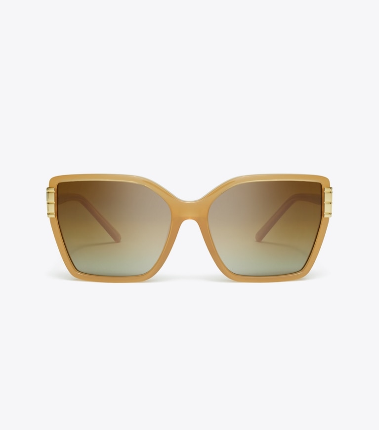 Tory Burch diseñador gafas de sol y anteojos Gafas de sol ojo de gato extragrandes Eleanor en MILKY BROWN/BROWN POLAR frontal