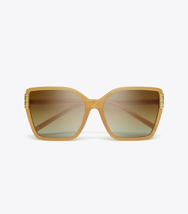Tory Burch diseñador gafas de sol y anteojos Gafas de sol ojo de gato extragrandes Eleanor en MILKY BROWN/BROWN POLAR desde arriba