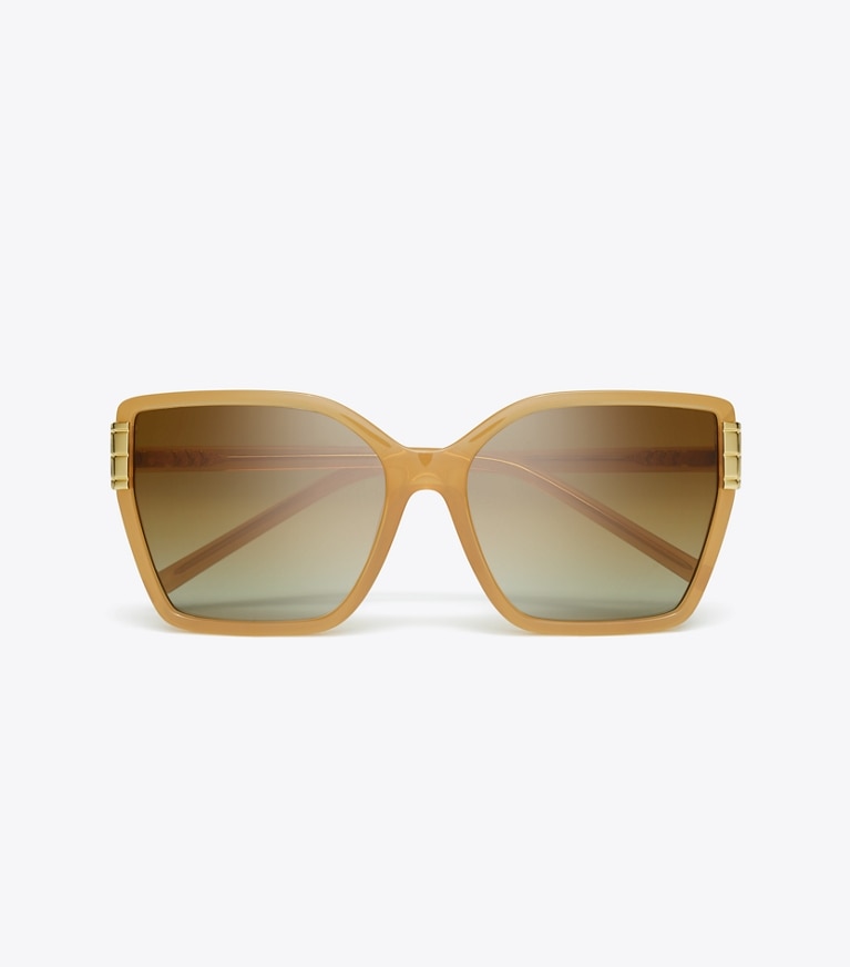 Tory Burch diseñador gafas de sol y anteojos Gafas de sol ojo de gato extragrandes Eleanor en MILKY BROWN/BROWN POLAR desde arriba