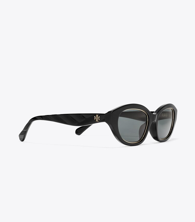 Tory Burch diseñador gafas de sol y anteojos Gafas de sol ojo de gato Kira en BLACK/DARK GRAY detalle