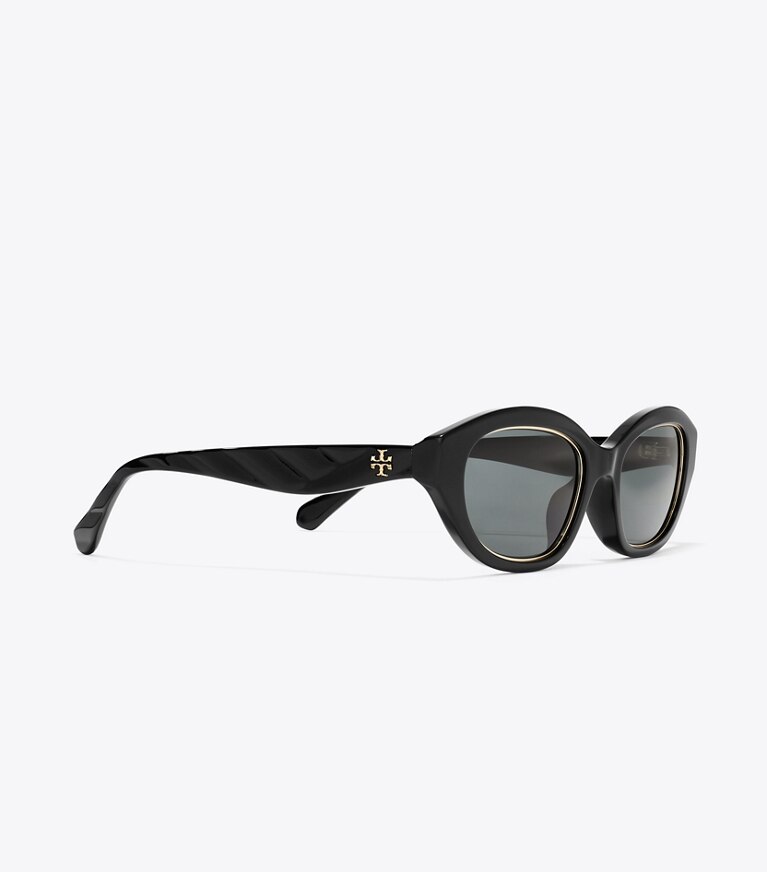 Tory Burch diseñador gafas de sol y anteojos Gafas de sol ojo de gato Kira en BLACK/DARK GRAY detalle