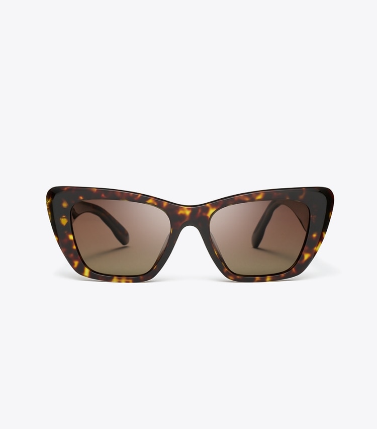 Tory Burch diseñador gafas de sol y gafas graduadas Gafas de sol ojo de gato Kira en DARK TORTOISE/BROWN POLAR frente