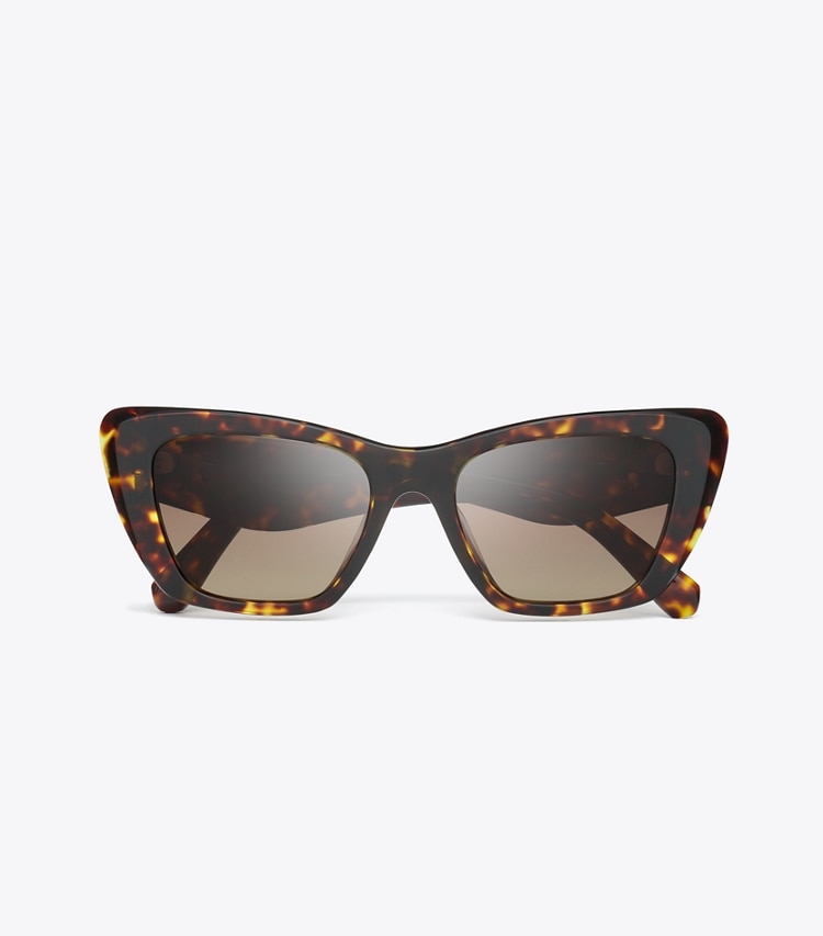 Tory Burch diseñador gafas de sol y gafas graduadas Gafas de sol ojo de gato Kira en DARK TORTOISE/BROWN POLAR vista superior