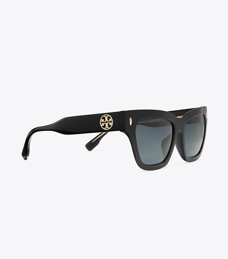 Tory Burch diseñador gafas de sol y anteojos Gafas de sol ojo de gato Miller en BLACK/DARK GREY POLAR detalle