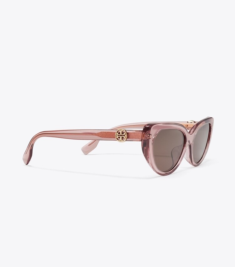 Tory Burch diseñador gafas de sol y anteojos Gafas de sol ojo de gato Miller en TRANSPARENT LIGHT PINK/DARK BROWN detalle