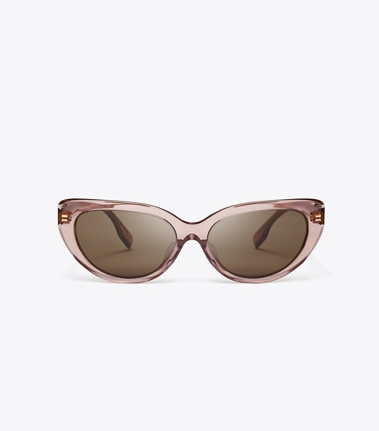 Tory Burch diseñador gafas de sol y anteojos Gafas de sol ojo de gato Miller en TRANSPARENT LIGHT PINK/DARK BROWN frente