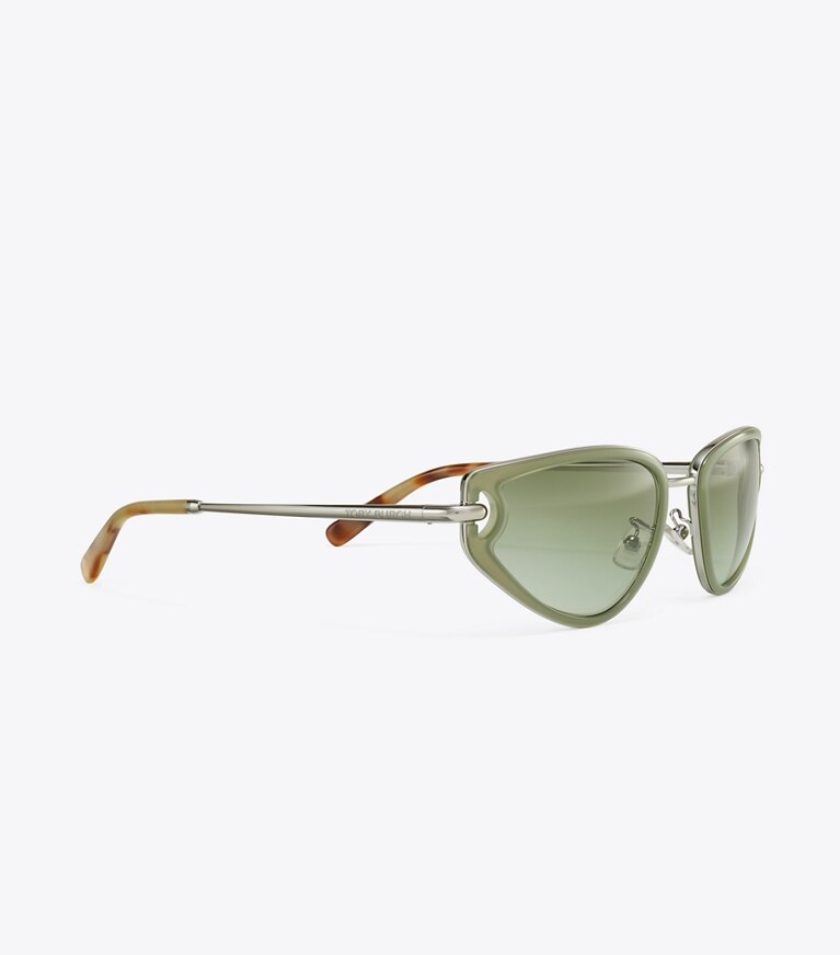 Tory Burch diseñador gafas de sol y gafas graduadas Gafas de sol ojo de gato Pierced en MILKY GREEN/GREEN GRADIENT detalle